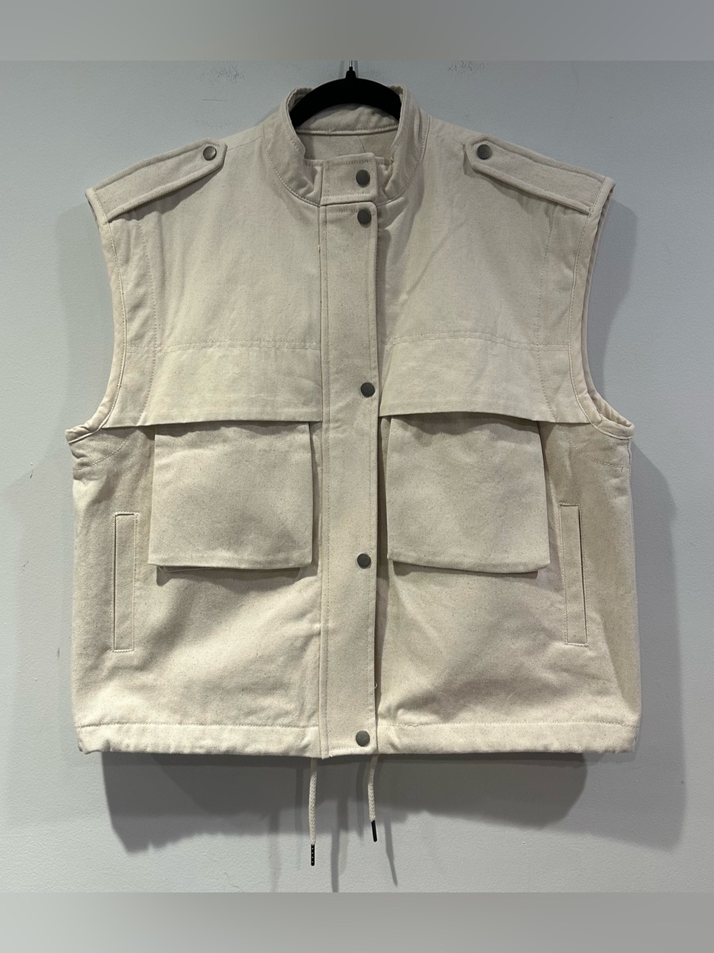 Men's Utility Cargo 100 % Cotton Vest Jacket in Cream